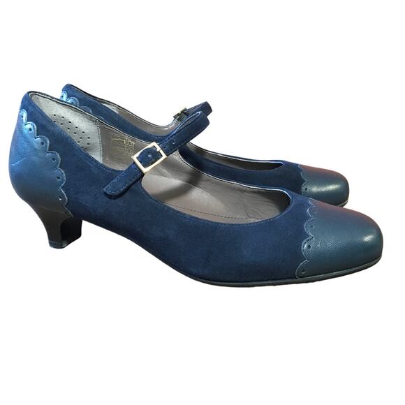 SAS San Antonio Shoes Cate Mary Jane Pump Navy Blue Womens 8 Wide Heel Comfort - Picture 2 of 10